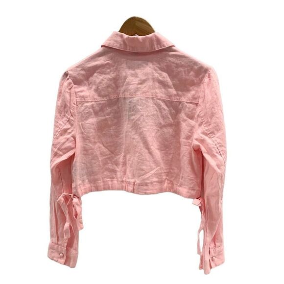 NWT BlankNYC XS 100% linen pink cropped button down shirt - Picture 3 of 11